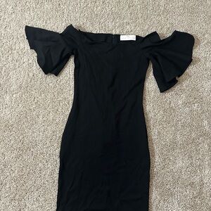 Amanda Uprichard Black Off-Shoulder Dress with Flutter Sleeves